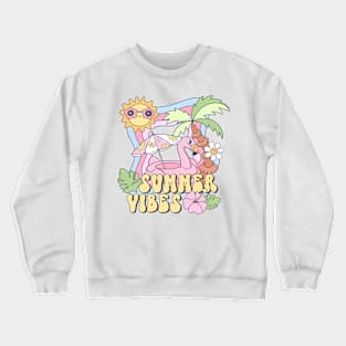 Sunny Summer Vibes with Pink Flamingo and Tropical Palms Crewneck Sweatshirt